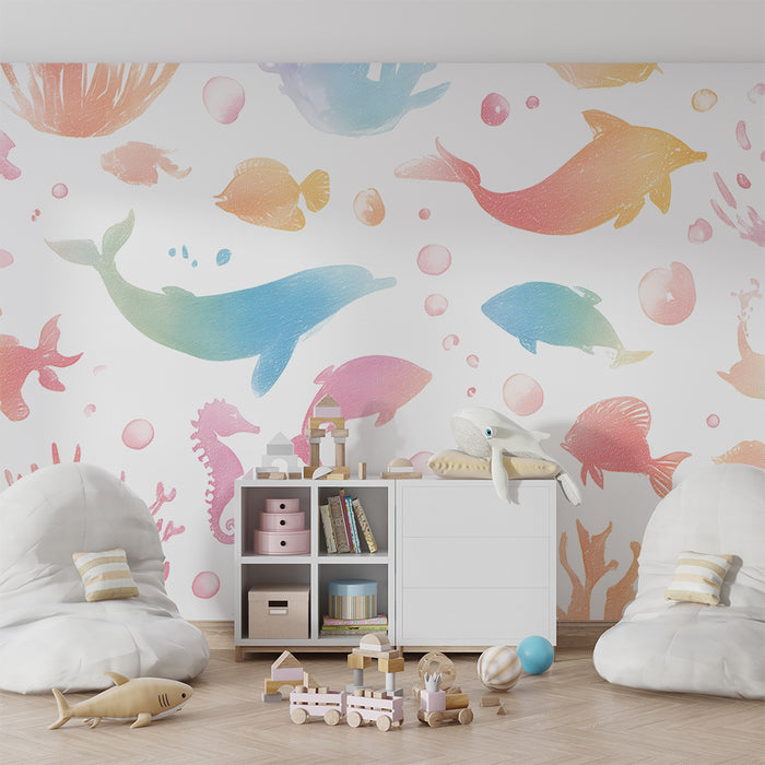 Papier peint chambre enfant | Créatures marines pastel
