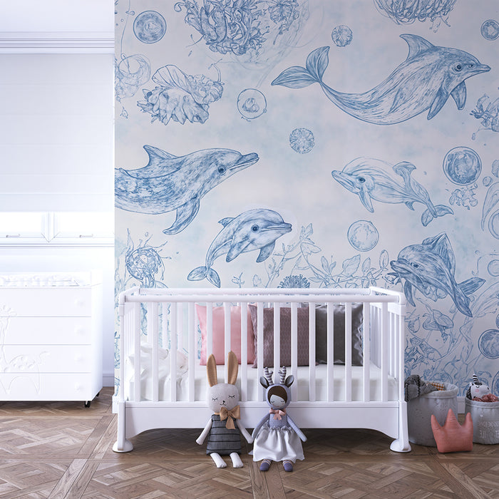Papier peint chambre enfant | Dauphins et récifs sous-marins