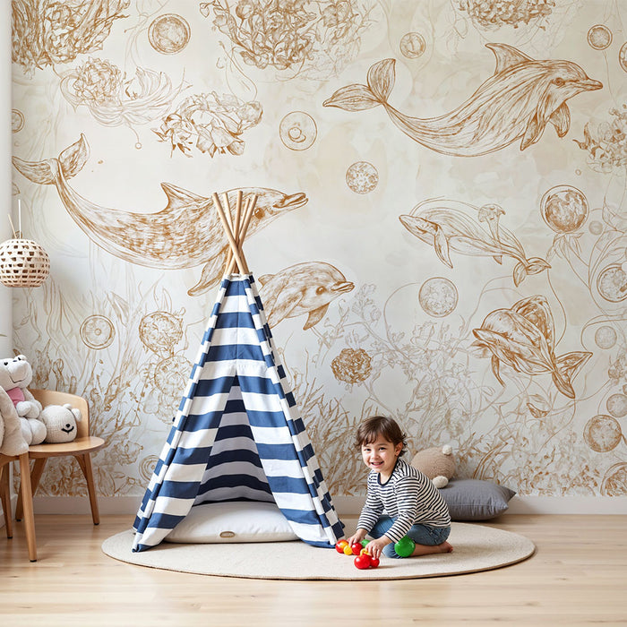 Carta da parati bambini | Delfini e meraviglie marine