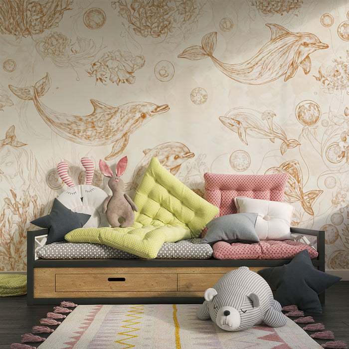 Carta da parati bambini | Delfini e meraviglie marine