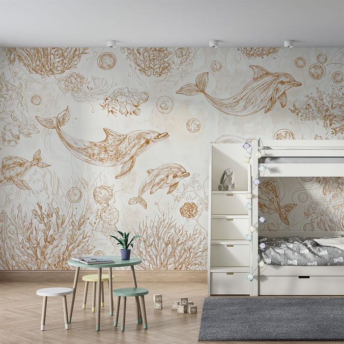 Carta da parati bambini | Delfini e meraviglie marine
