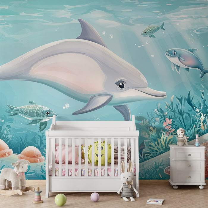 Papier peint chambre enfant | Aventure sous-marine avec dauphin