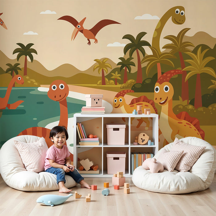 Papel de parede criança | Mundo dos dinossauros felizes