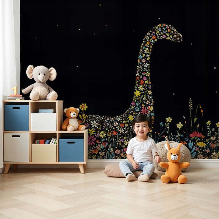 Barntapet | Dino blommig och stjärnklar natt