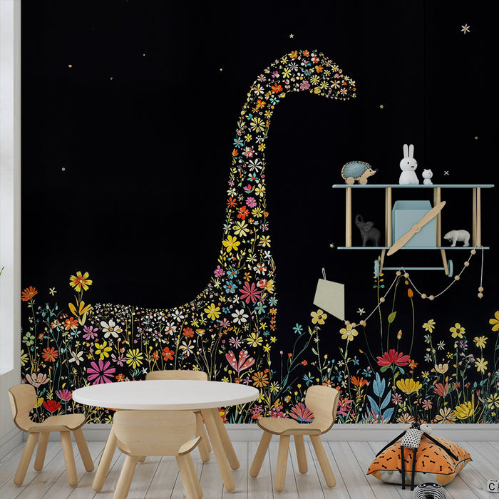 Barntapet | Dino blommig och stjärnklar natt