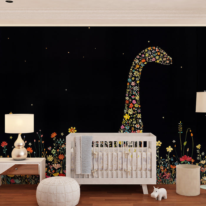 Barntapet | Dino blommig och stjärnklar natt