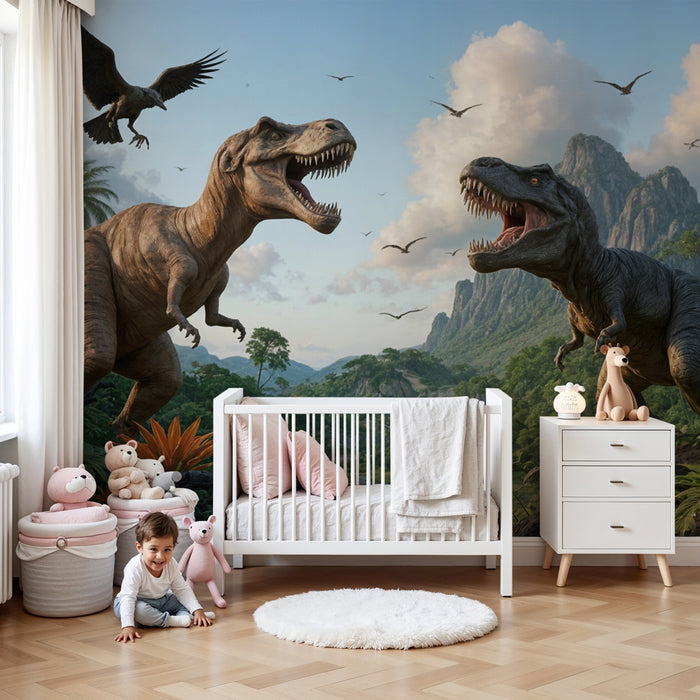 Papier peint dinosaures | Scène préhistorique spectaculaire