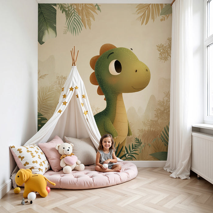 Papier peint chambre enfant | Dino et jungle tropicale