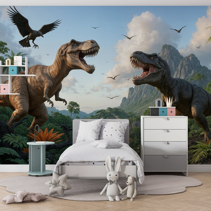 Papier peint dinosaures | Scène préhistorique spectaculaire