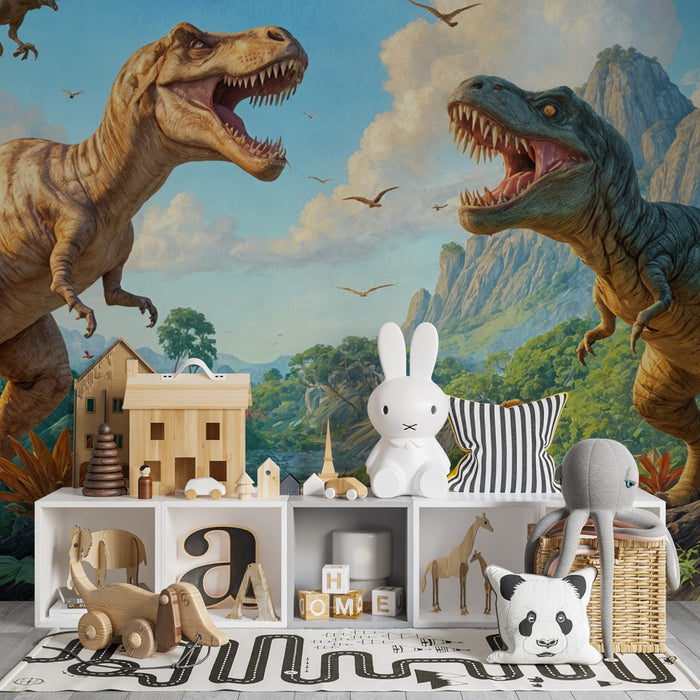 Papier peint dinosaure | Scène Préhistorique Animée