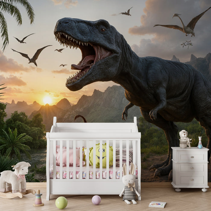 Papier peint dinosaure | Paysage préhistorique spectaculaire