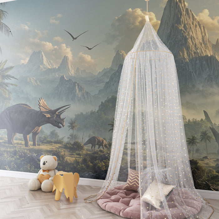 Papier peint dinosaures | Paysage préhistorique spectaculaire