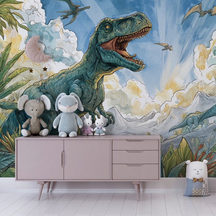 Papier peint dinosaures | Évasion préhistorique colorée