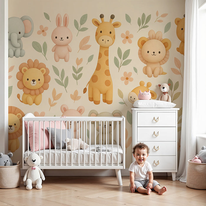 Tapeta so zvieratami džungle | Jemná a farebná ilustrácia