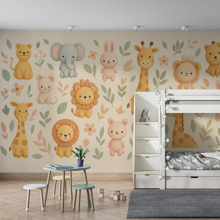 Tapeta so zvieratami džungle | Jemná a farebná ilustrácia