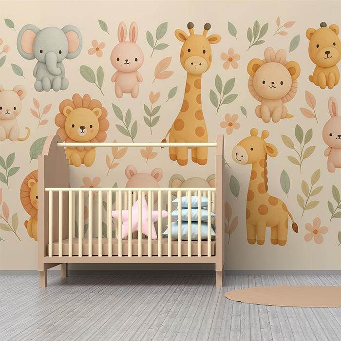 Tapeta so zvieratami džungle | Jemná a farebná ilustrácia