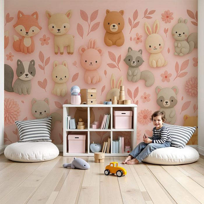 Tapeta s roztomilými zvieratkami | Pastelová detská výzdoba