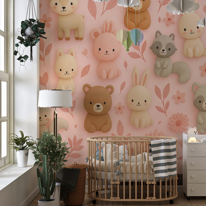 Tapeta s roztomilými zvieratkami | Pastelová detská výzdoba