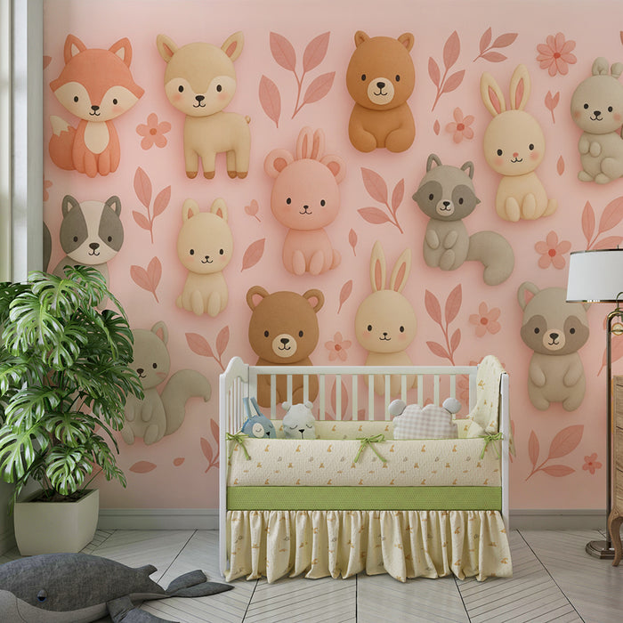 Tapeta s roztomilými zvieratkami | Pastelová detská výzdoba