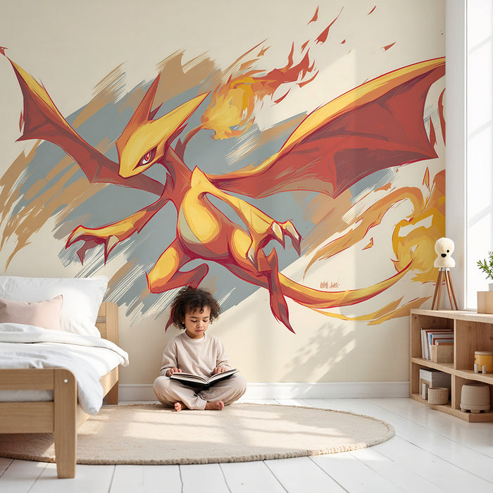 Kinderkamer behang | Vurige draak en vuurscherven