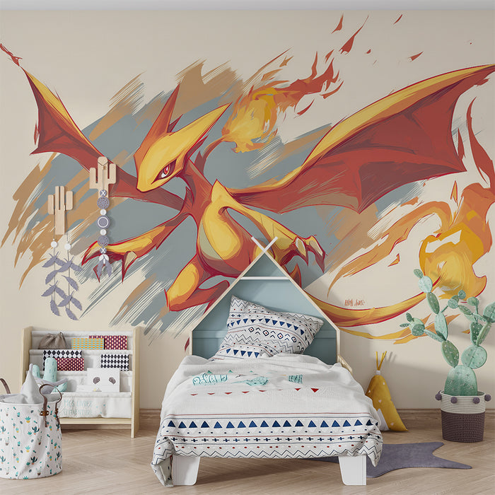 Kinderkamer behang | Vurige draak en vuurscherven