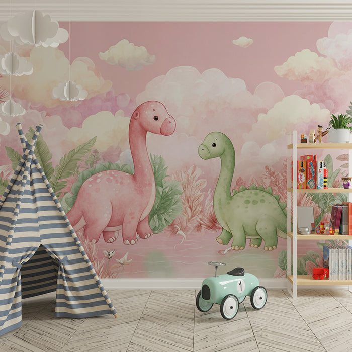 Dinosaur wallpaper | Pastel and playful decor