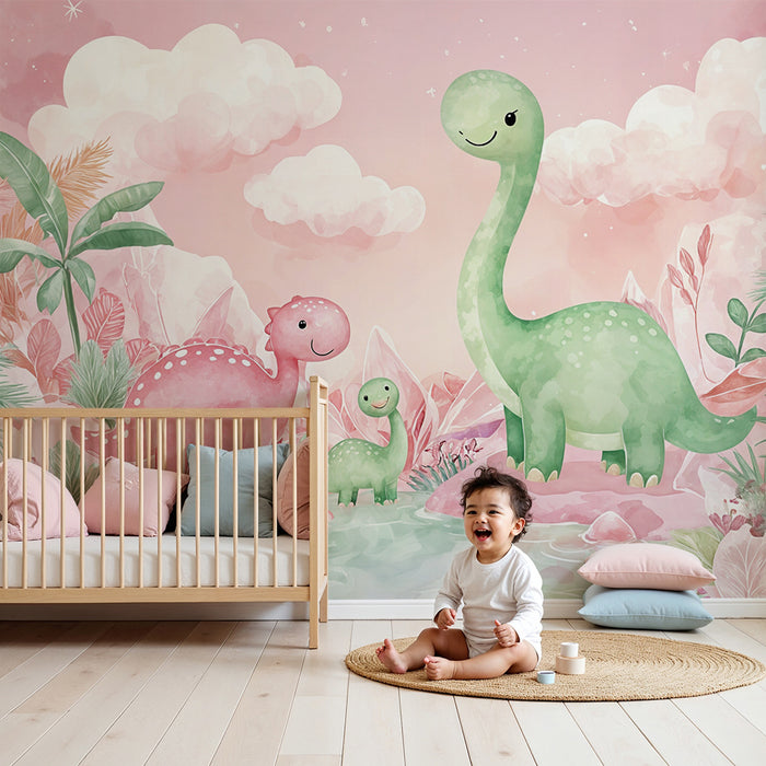 Dječja soba s dinosaurima | Šareni ilustrirani zidni papir