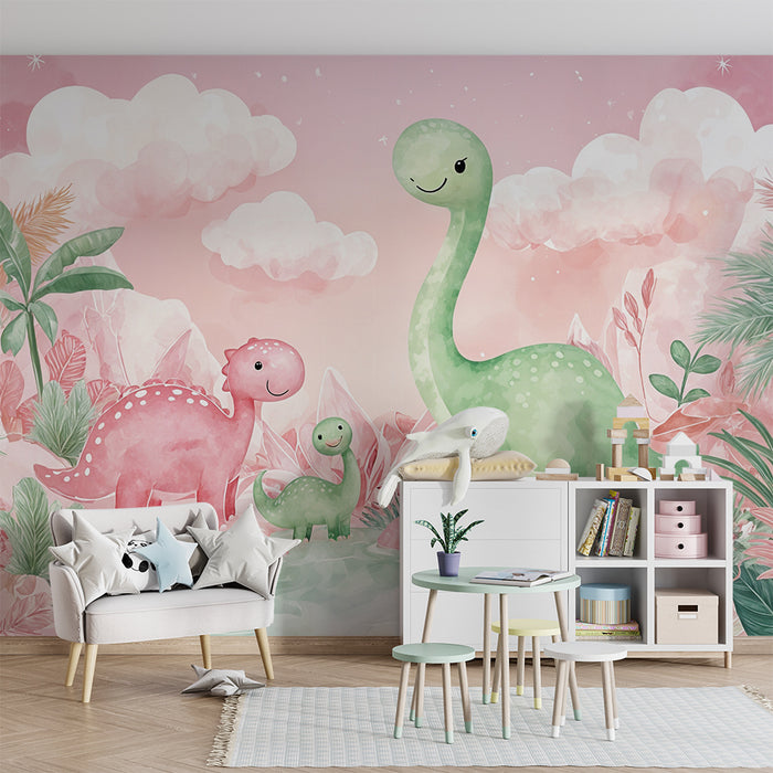 Dječja soba s dinosaurima | Šareni ilustrirani zidni papir