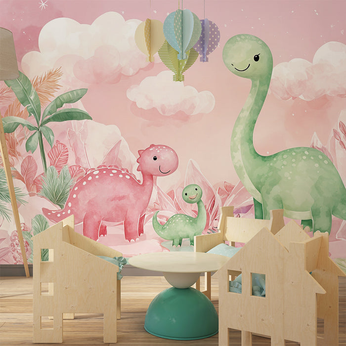 Dječja soba s dinosaurima | Šareni ilustrirani zidni papir
