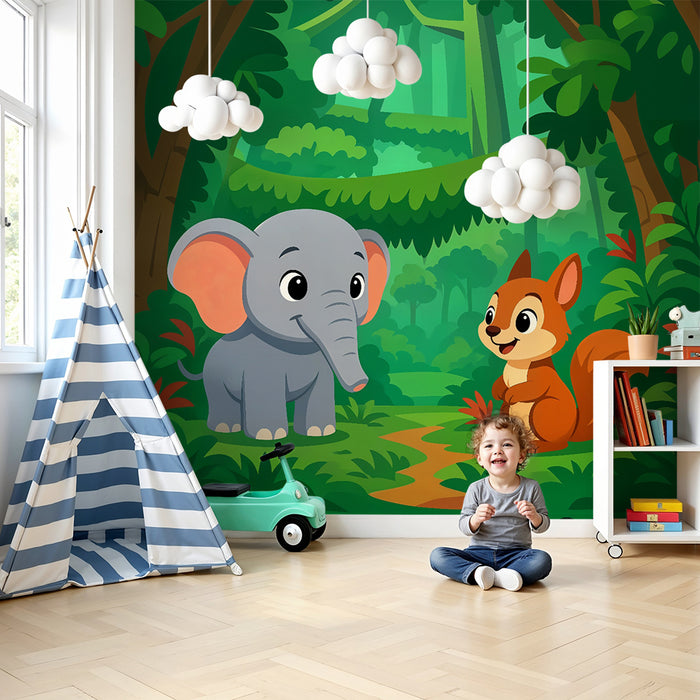 Lastenhuoneen tapetti | Viidakkoeläimet sopusoinnussa