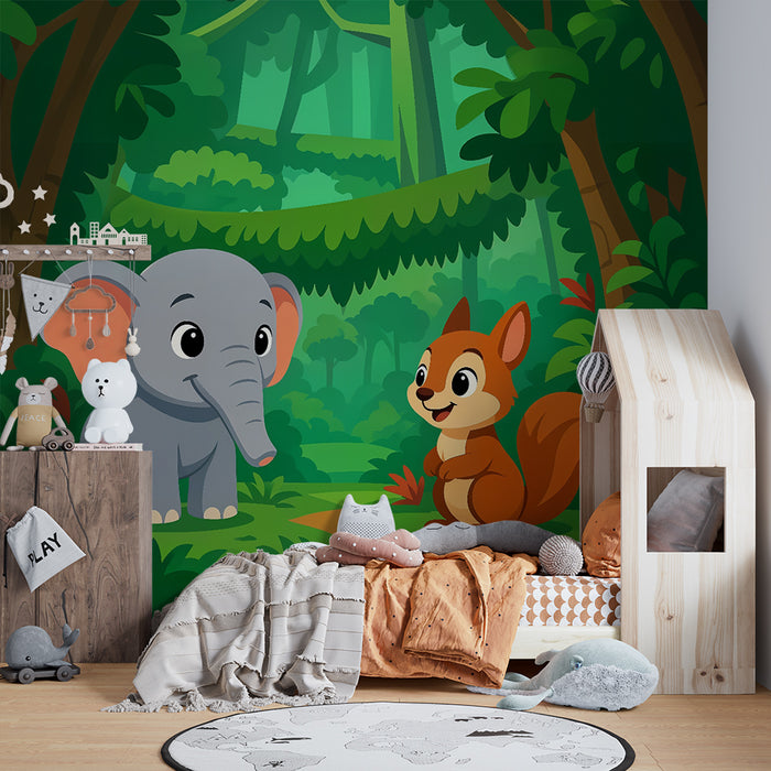 Lastenhuoneen tapetti | Viidakkoeläimet sopusoinnussa