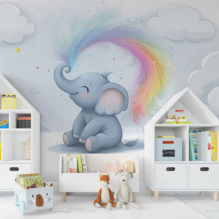 Børneværelse tapet | Magisk elefant og farverige skyer