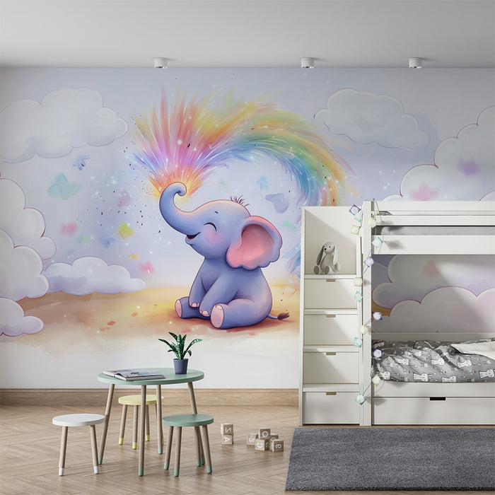 Babykamer behang | Dromerige regenboog olifant