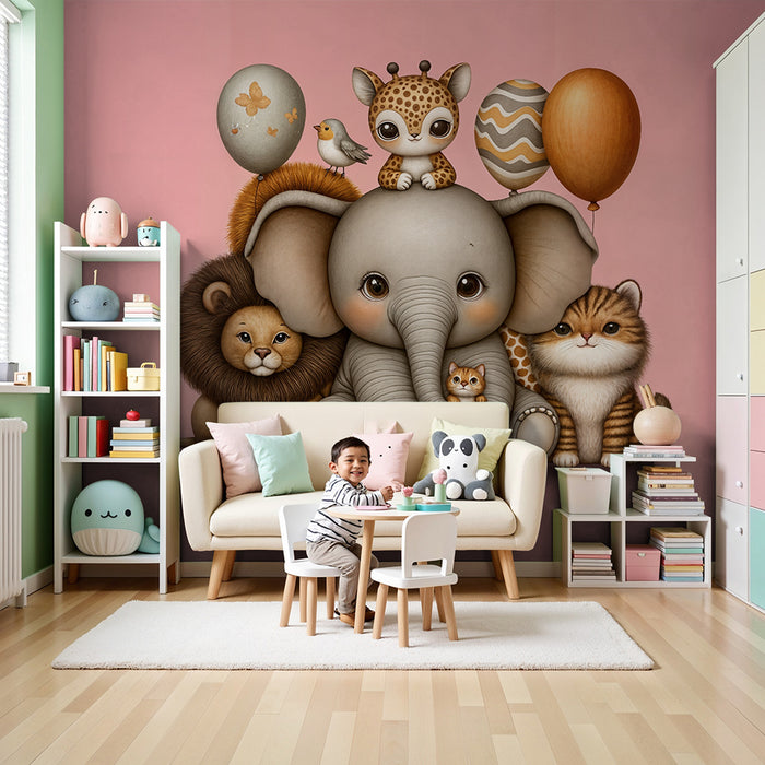 Tapeta s roztomilými zvieratami | Pastelová stenná výzdoba pre bábätká