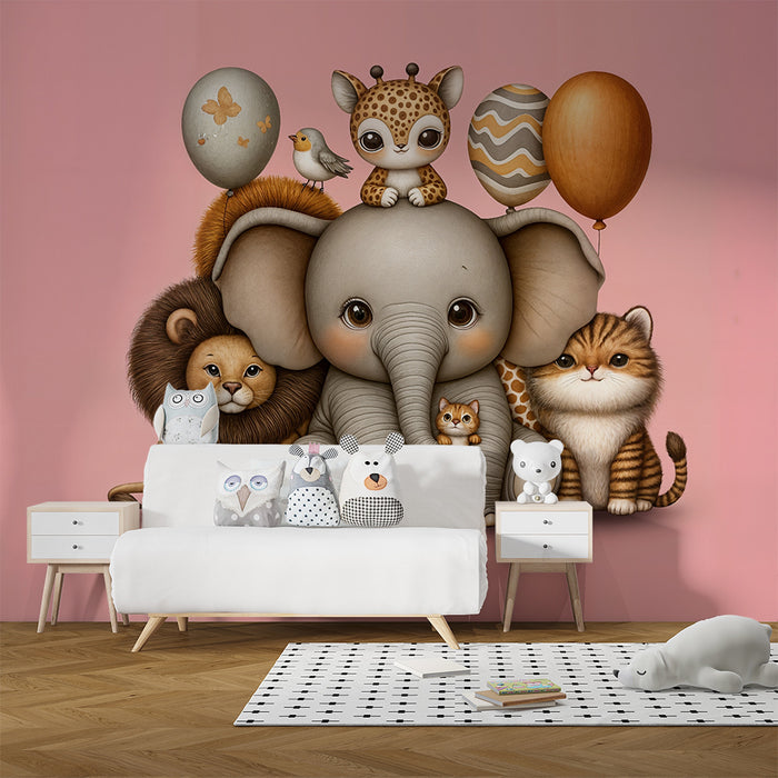 Tapeta s roztomilými zvieratami | Pastelová stenná výzdoba pre bábätká
