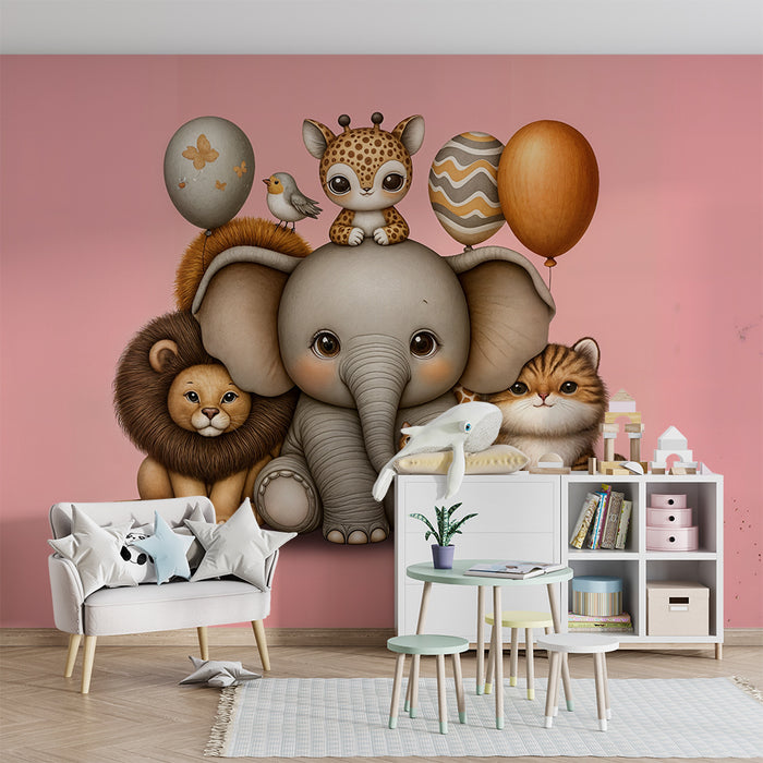 Tapeta s roztomilými zvieratami | Pastelová stenná výzdoba pre bábätká