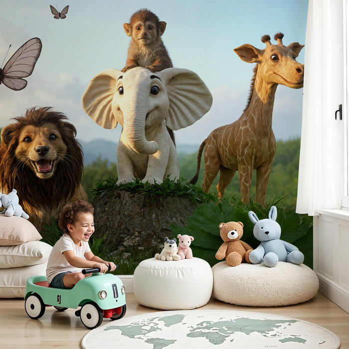 Papier peint safari | Animaux joyeux en pleine nature