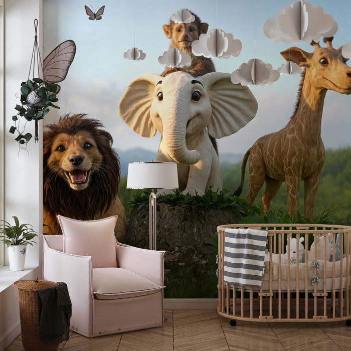 Papier peint safari | Animaux joyeux en pleine nature