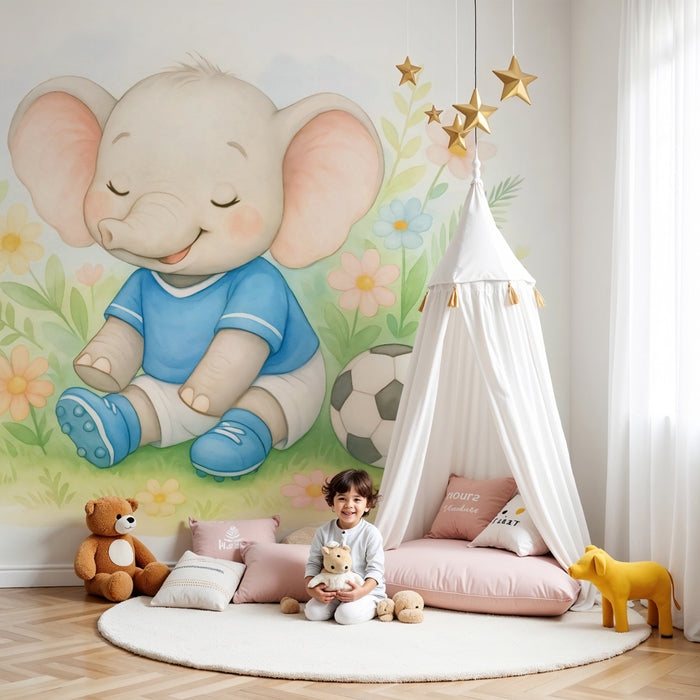Papier peint éléphant joueur | Décoration murale enfantine