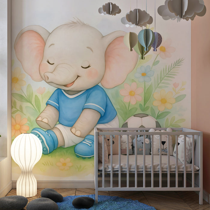 Papier peint éléphant joueur | Décoration murale enfantine