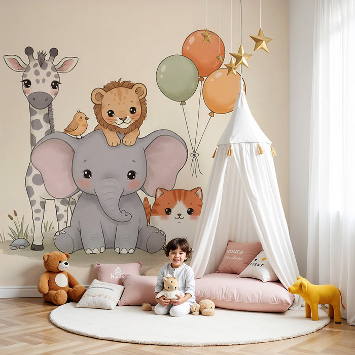 Tapeta s roztomilými zvieratami | Nástená výzdoba pre detskú izbu