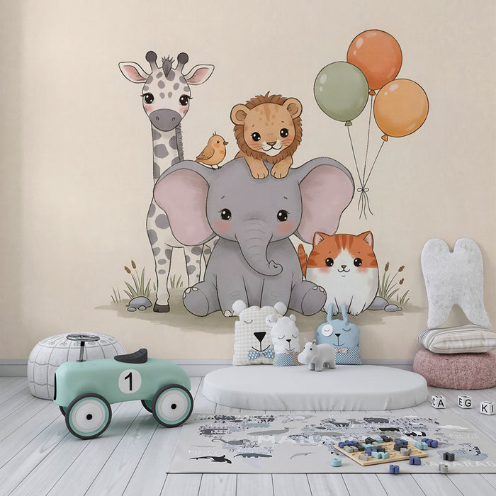 Tapeta s roztomilými zvieratami | Nástená výzdoba pre detskú izbu