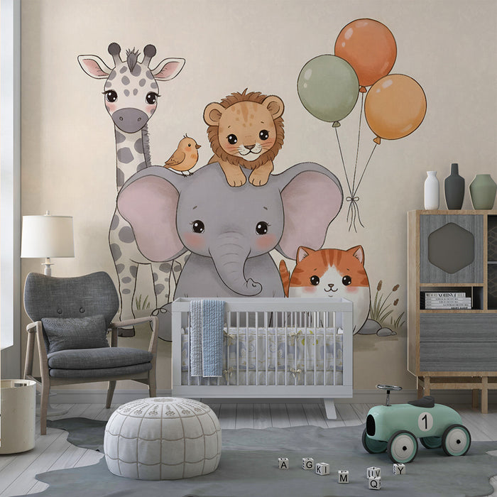 Tapeta s roztomilými zvieratami | Nástená výzdoba pre detskú izbu