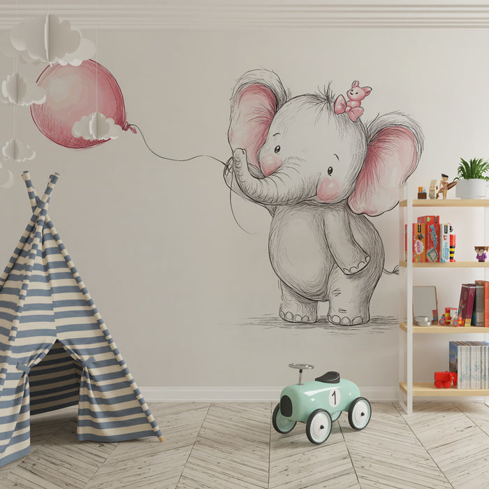 Papier peint éléphant mignon | Décoration douce et enfantine