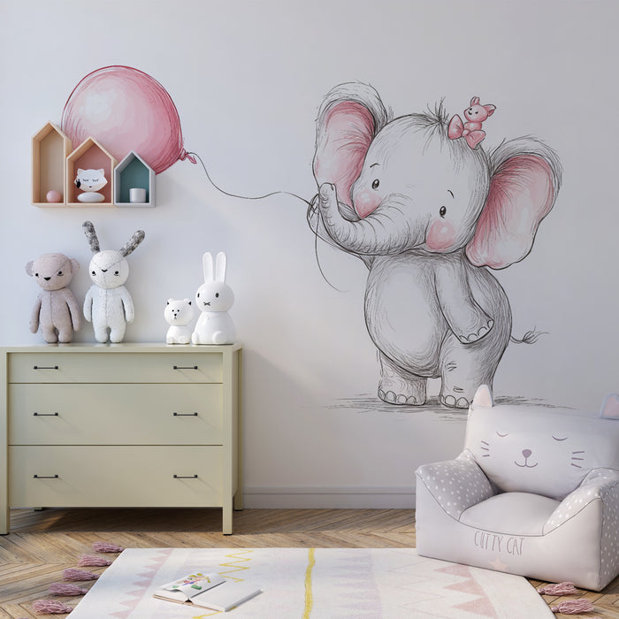 Papier peint éléphant mignon | Décoration douce et enfantine