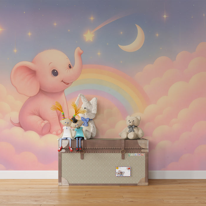 Papier peint éléphant rose | Décor de rêve pour enfants