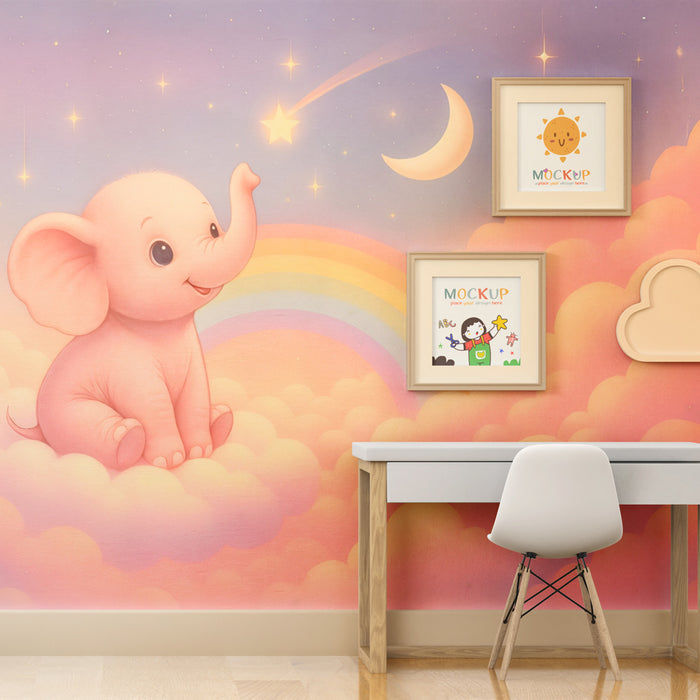Papier peint éléphant rose | Décor de rêve pour enfants