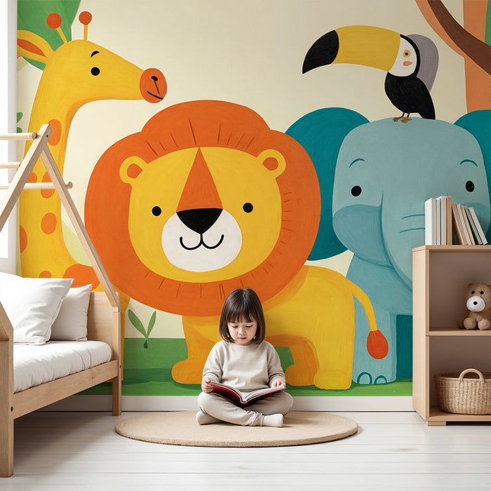 Tapeta Jungle Animalna | Dekoracyjna do Pokoju Dziecięcego