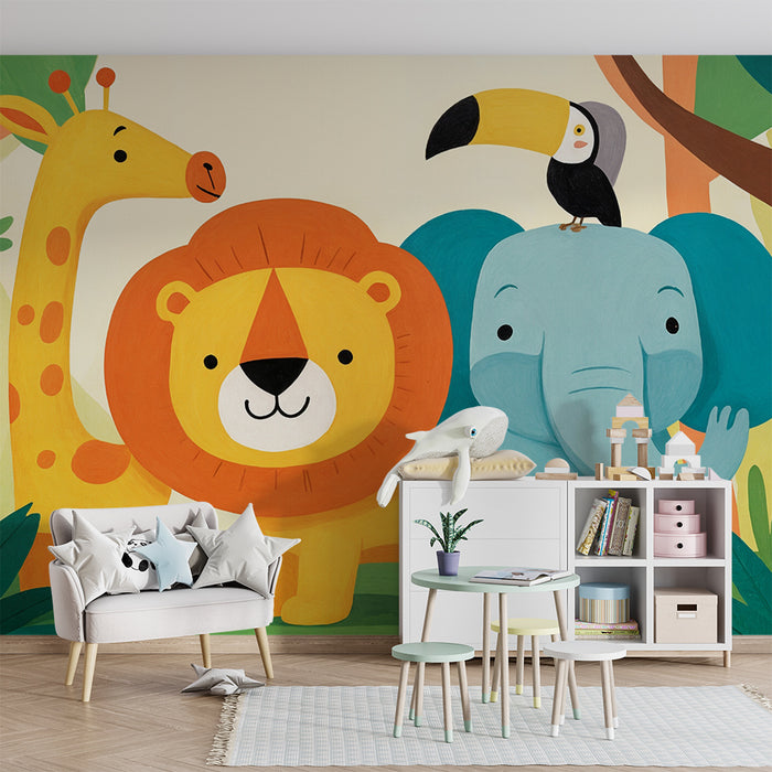 Tapeta Jungle Animalna | Dekoracyjna do Pokoju Dziecięcego