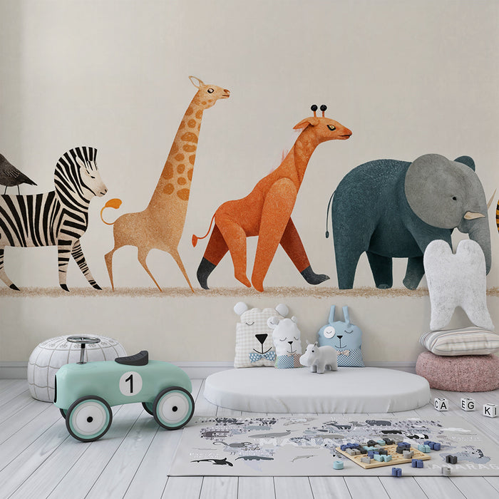 Savannieläinten tapetti | leikkisä ja värikäs suunnittelu